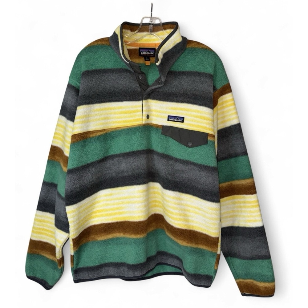 Patagonia Synchilla Snap T Mens M Painted Fitz Stripe Forge Grey Fleece 25580